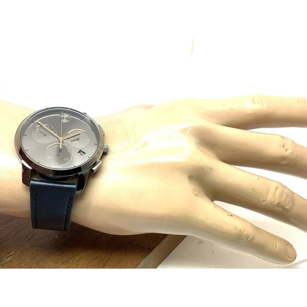 Movado Men's Watch 3600720 Swiss Quartz Chronograph Gray Dial Leather Band 42mm